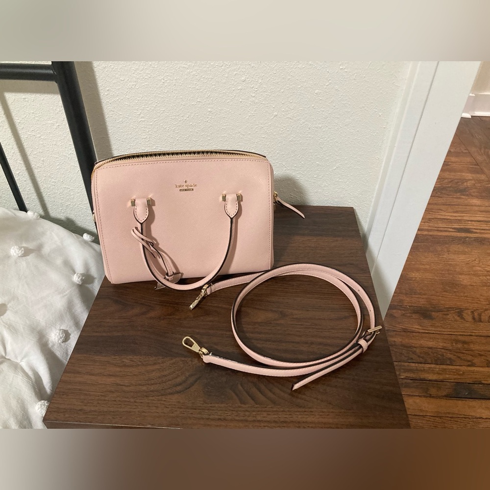 Kate Spade Cameron Street Lane satchel crossbody purse pink crosshatched leather